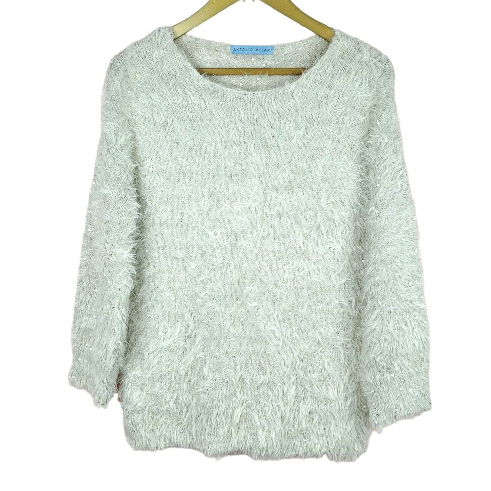 Antonio Melanie Sweater Size M Women Knit Fuzzy With Sequins Glitters